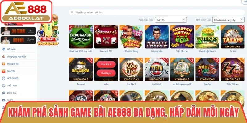 Khám phá sảnh Game Bài AE888 đa dạng, hấp dẫn mỗi ngày