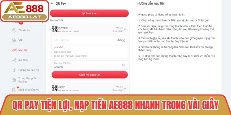 QR Pay tiện lợi, nạp tiền AE888 nhanh trong vài giây
