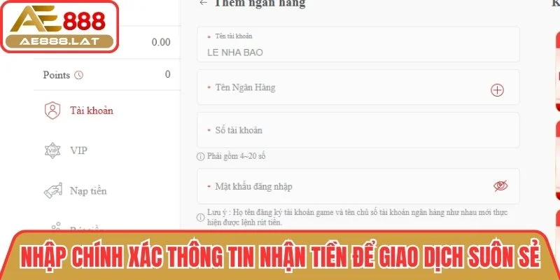 Nhập chính xác thông tin nhận tiền để giao dịch suôn sẻ