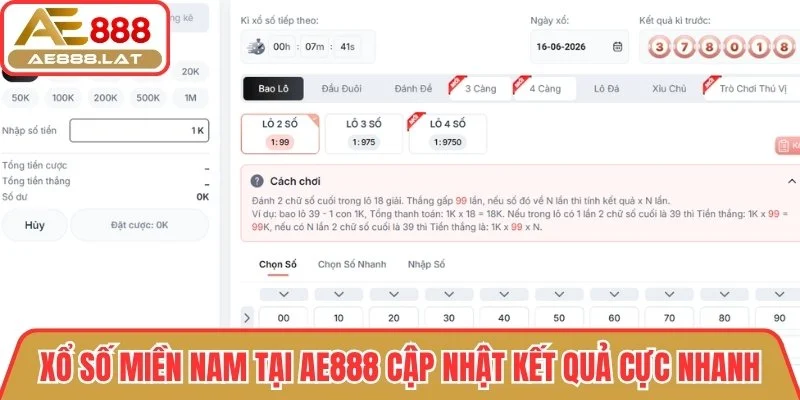 Xổ số miền Nam tại AE888 cập nhật kết quả cực nhanh
