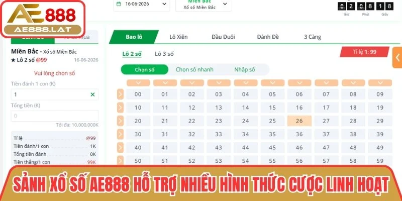 Xổ Số AE888 hỗ trợ nhiều hình thức cược linh hoạt